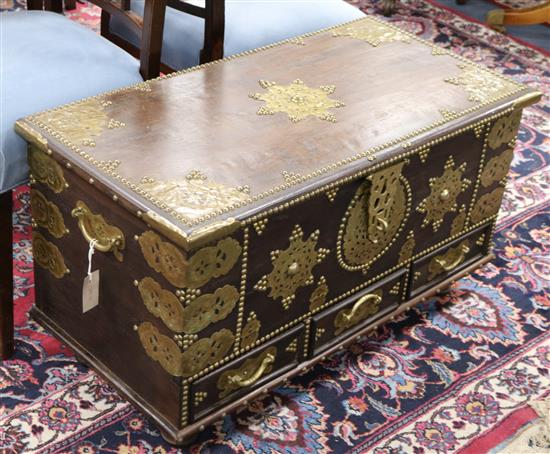 A brass mounted hardwood Zanzibar chest W.91cm